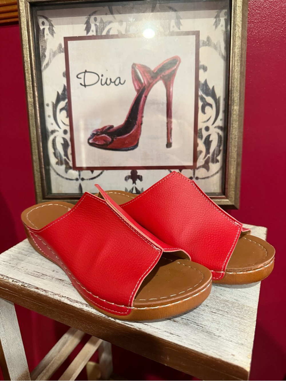 Red Open-Toe Slide Sandals GUC for Women Sz 39